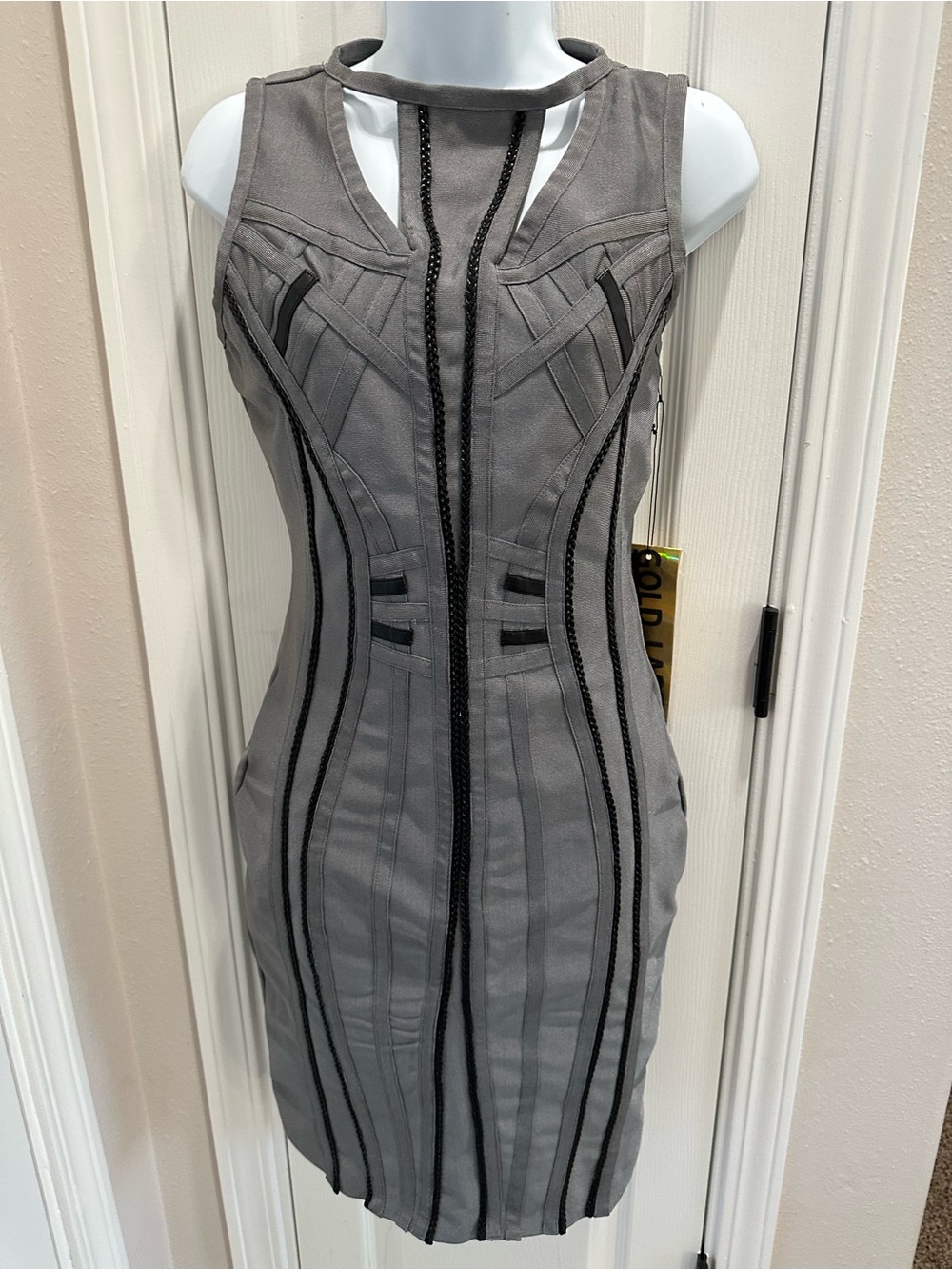 WOW couture Grey Mini Dress with Black Trim
